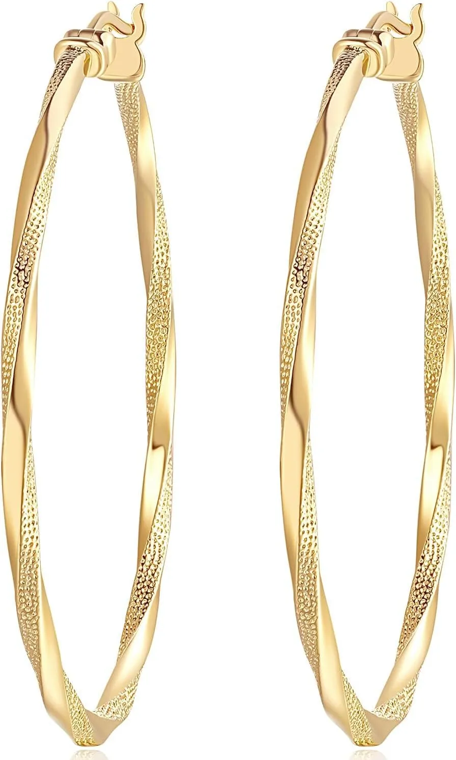 14K Gold Hoop Earring for Women Earrings Hoops Twisted 14 Karat Earrings Gold Jewelry Lightweight 30 MM,40 MM