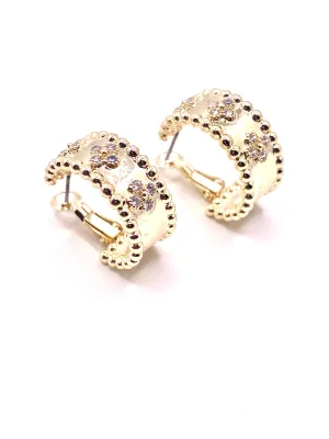 Beaded Small Hoop With Clover CZ Detail