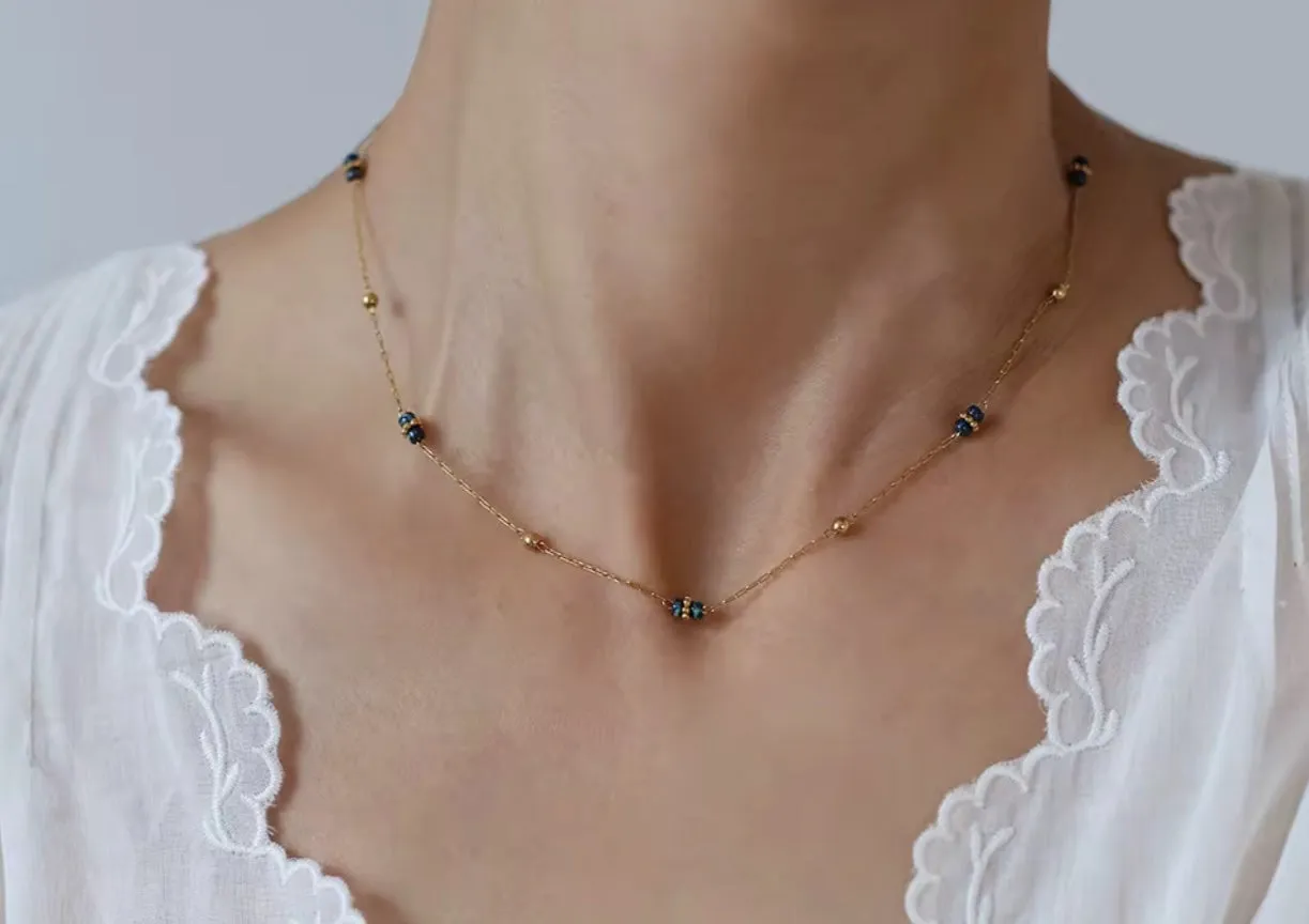 Beaded Stone Gold Necklace
