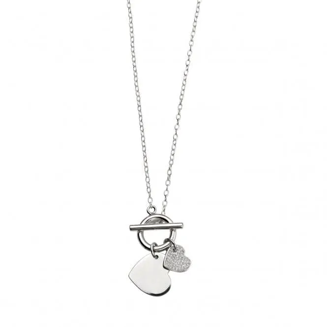 Beginnings Sterling Silver N4086C Cz Pve Double T Bar Necklace