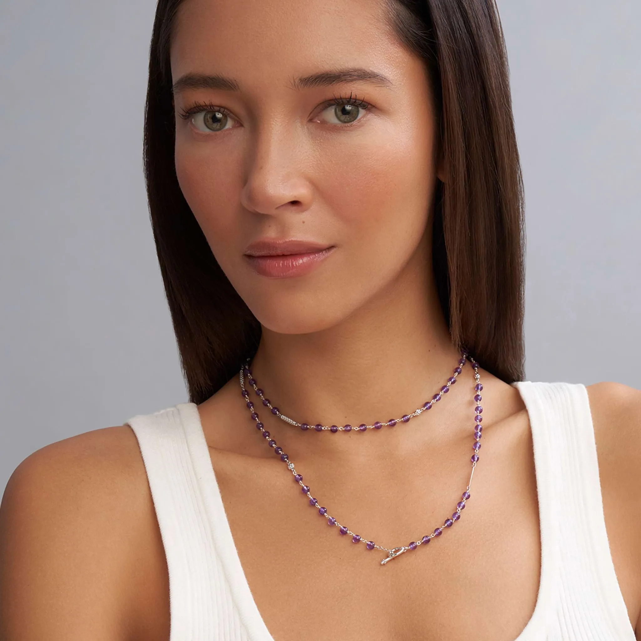 Caviar Icon Long Amethyst Beaded Necklace