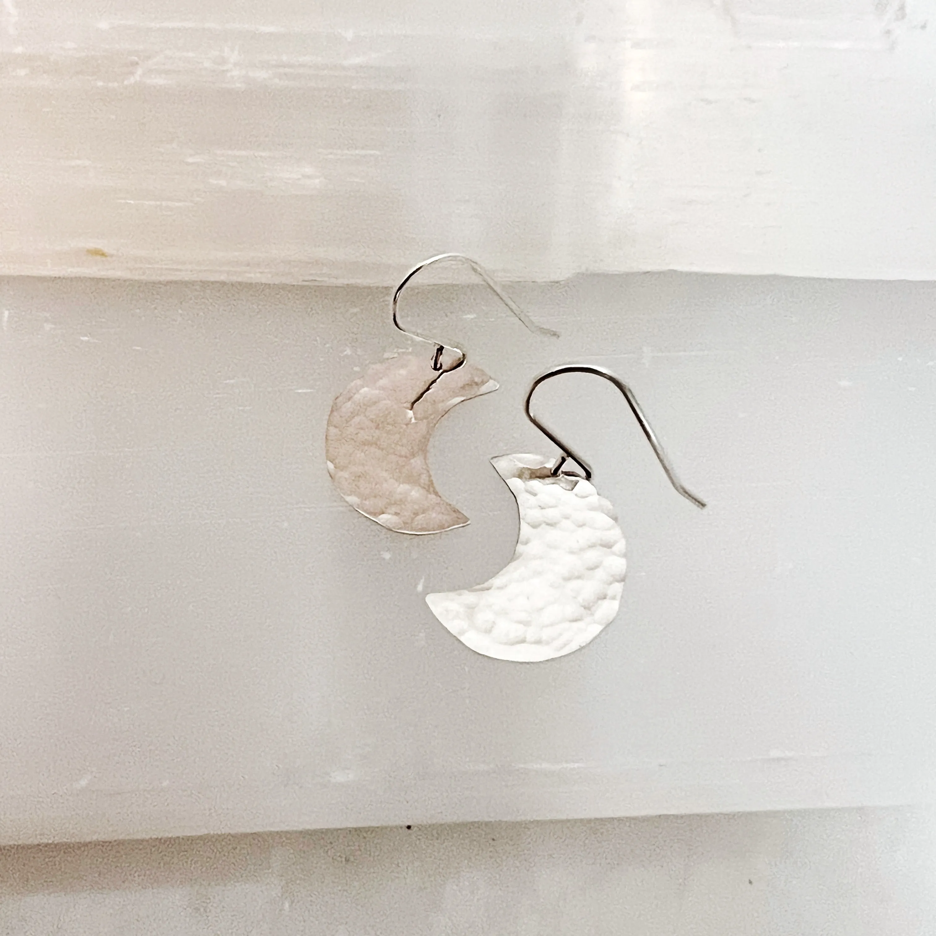 Celestial Hammered Moon Earrings in Sterling Silver
