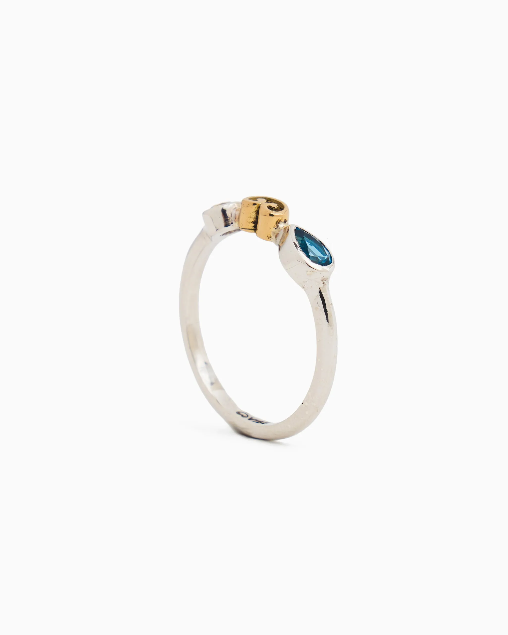 Double Stone & Petroglyph Ring - Citrine/London Blue Topaz