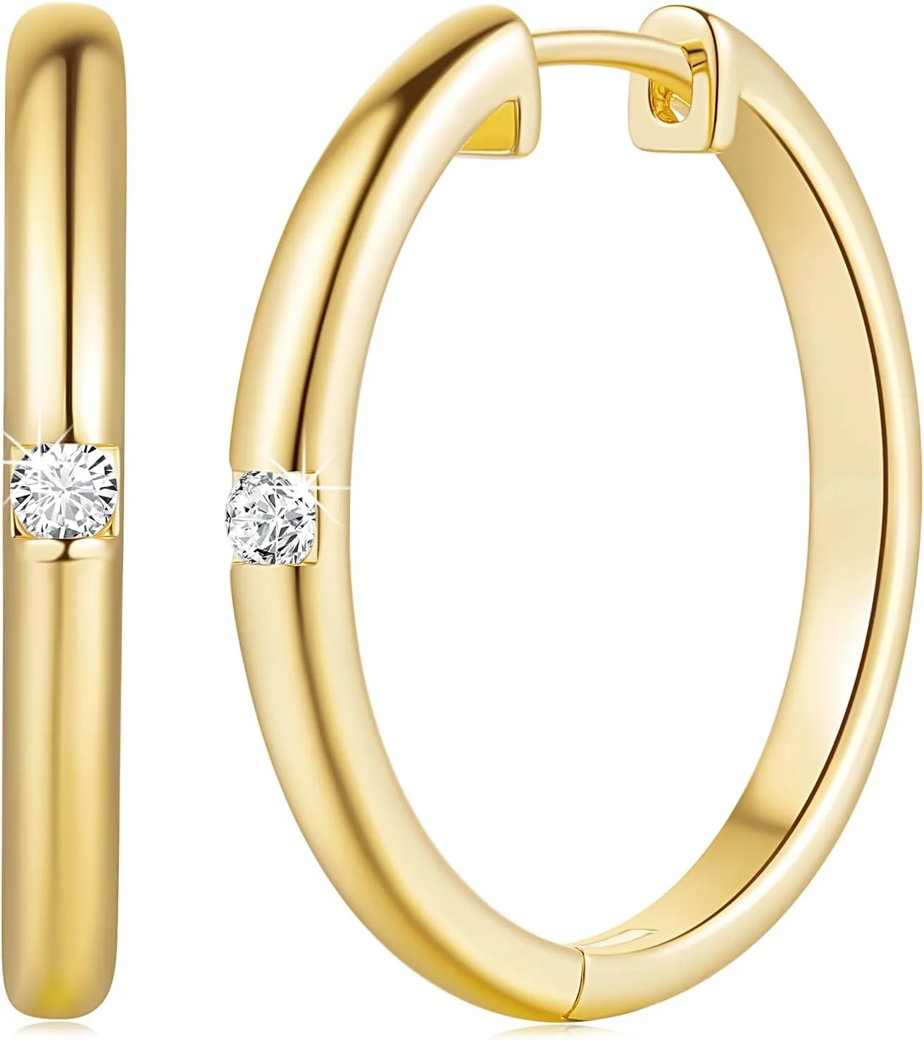 Gold Earrings for Women 14K Gold Hoop Earrings for Women Radiant Cubic Zirconia Comfortable Huggie Hoop Earring 15/25mm