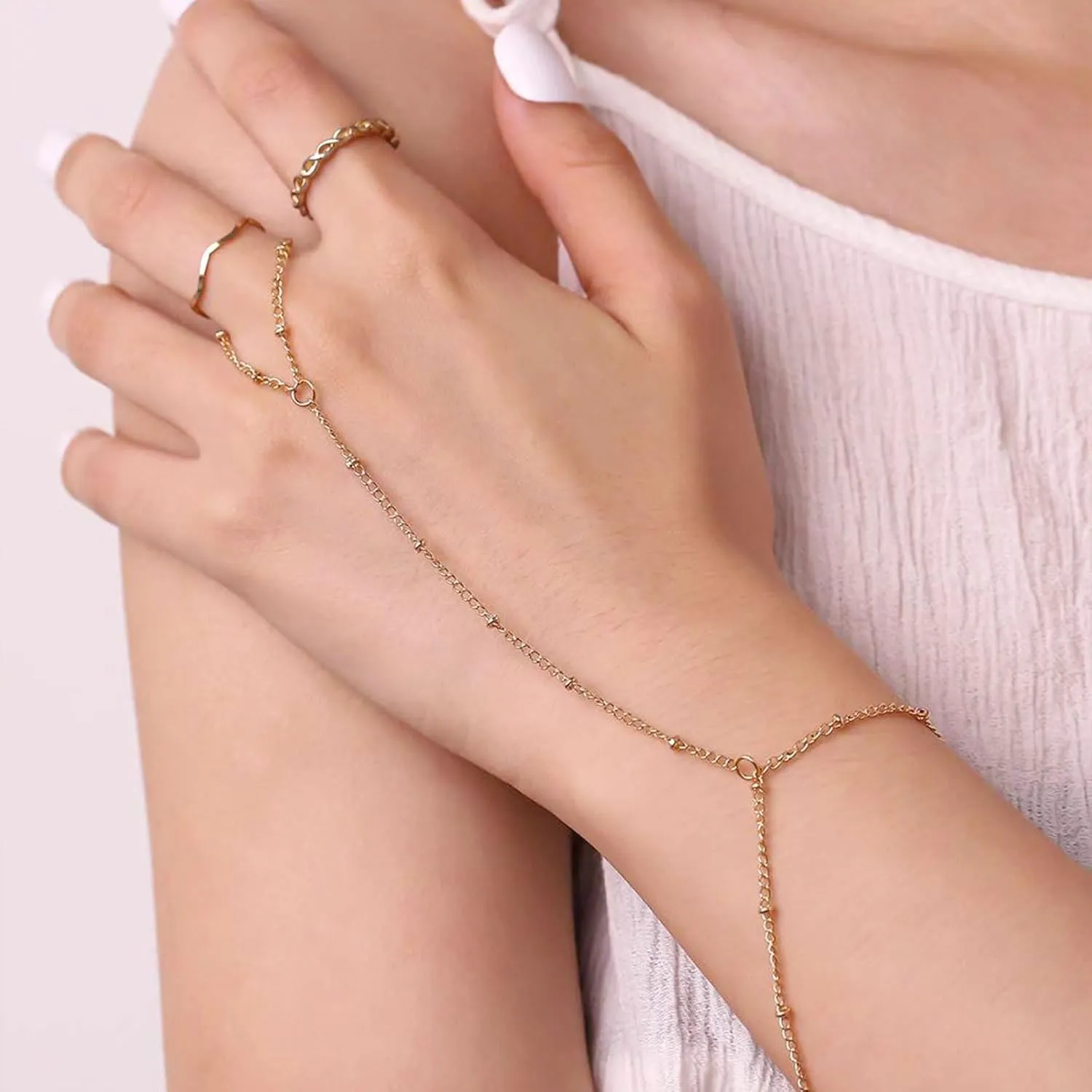 Hand Chain Bracelet for Women Dainty Gold Bracelets Trendy Ring Bracelet Hand Chain Hand Jewelry Gifts for Women
