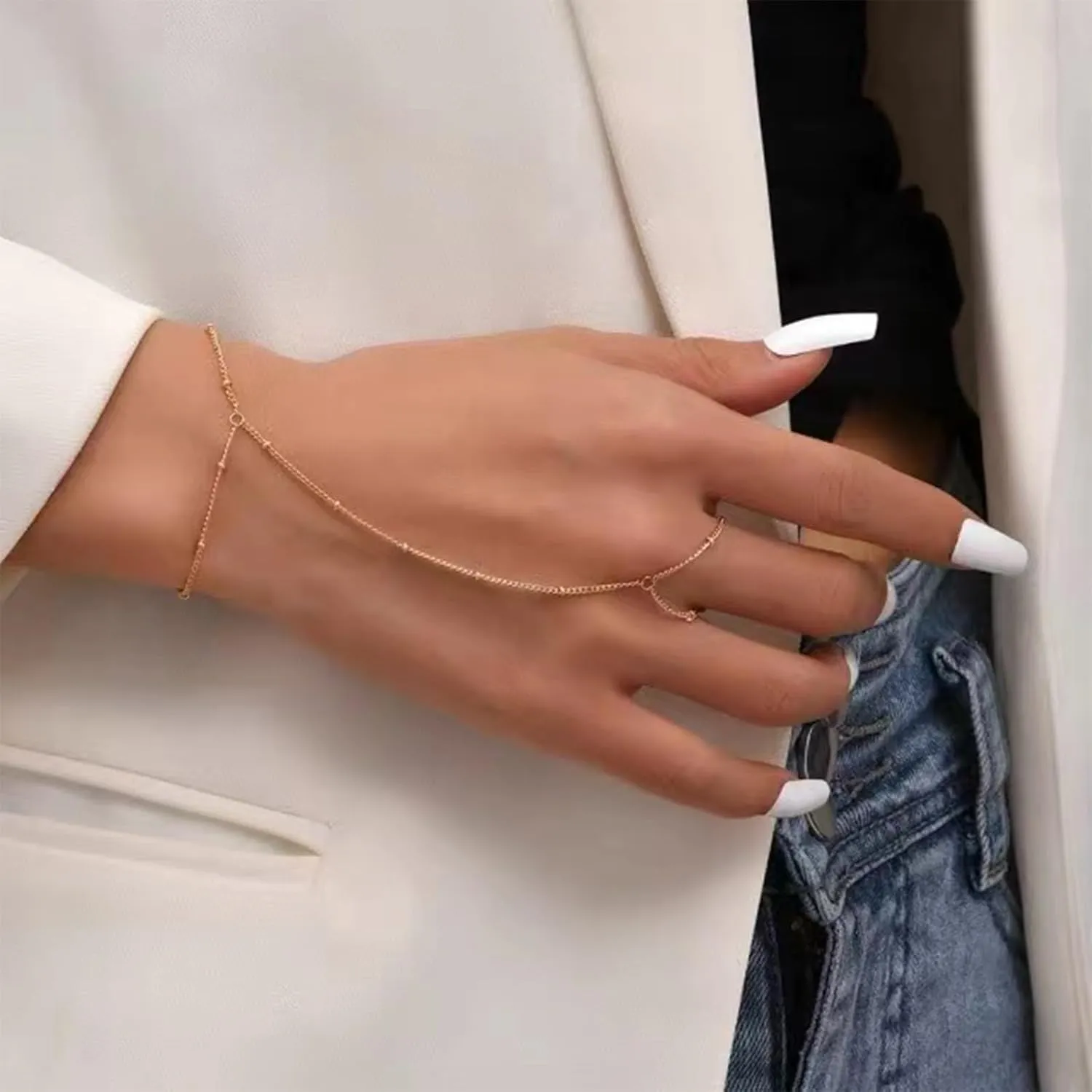 Hand Chain Bracelet for Women Dainty Gold Bracelets Trendy Ring Bracelet Hand Chain Hand Jewelry Gifts for Women
