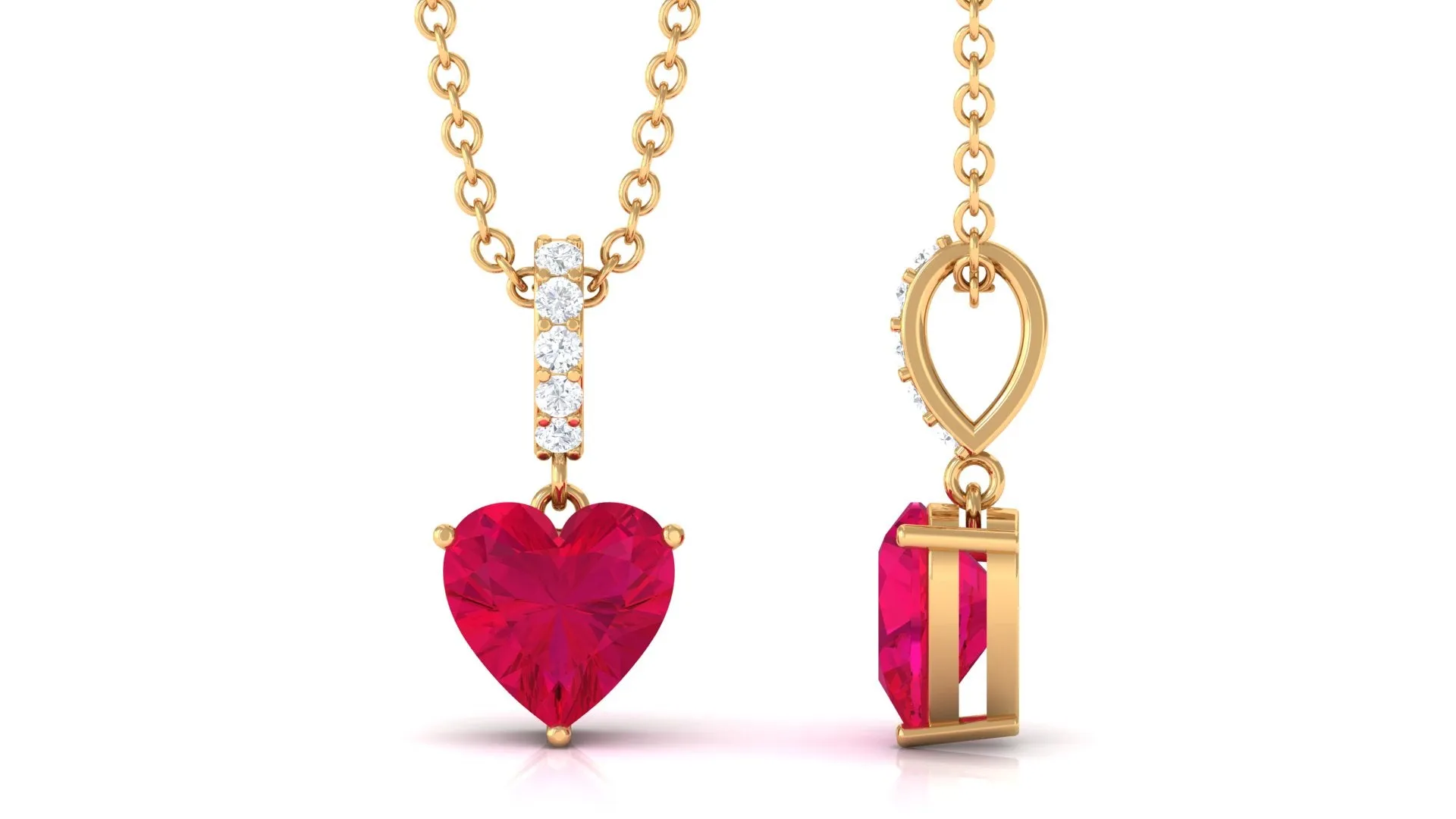 Heart Shape Ruby Solitaire Pendant with Diamond Accent Bail