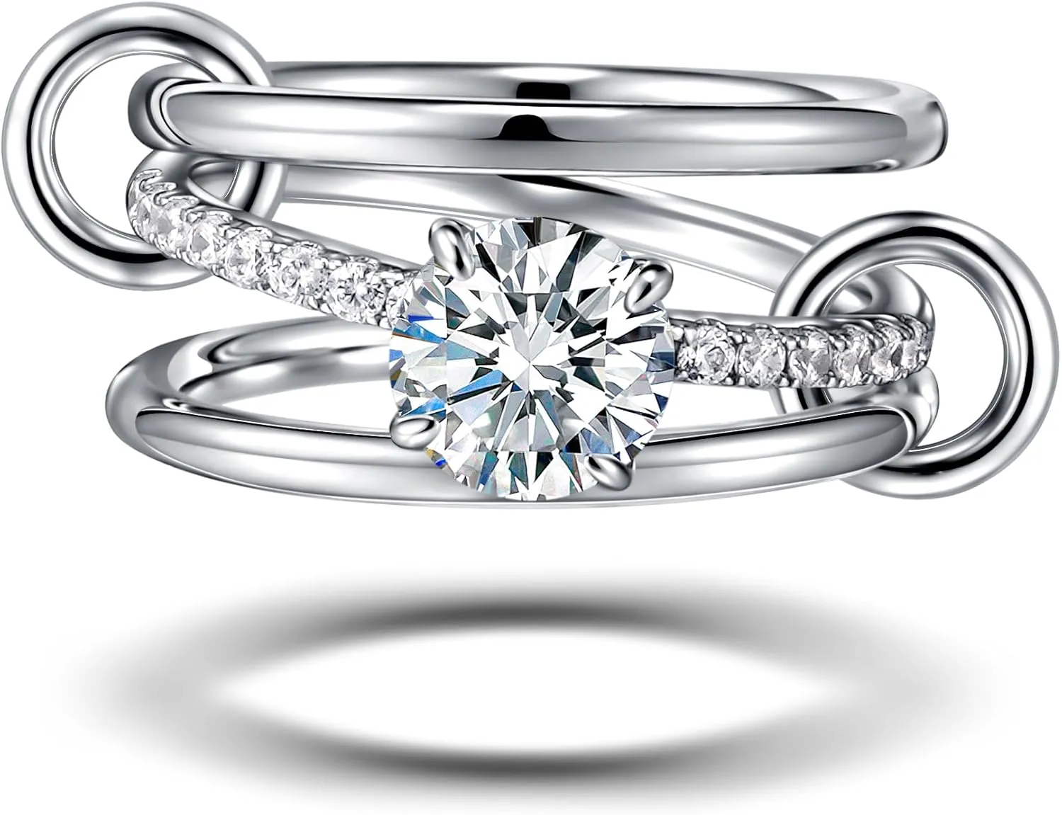 JINEAR Stackable Rings for Women Non Tarnish Sterling Silver Interlocking Ring Set Cubic Zirconia Statement Bands Interlocked Stacking Multi-Link Connected Rings Jewelry