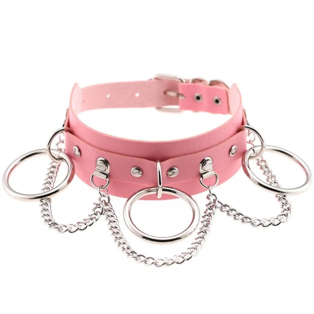Leather Choker collar for women goth punk choker chain silver color harajuku Collar Sexy Vegan  chocker bondage festival jewelry