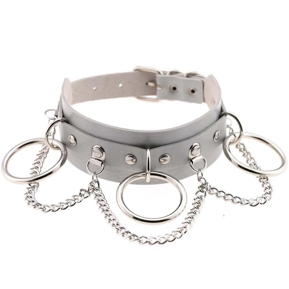 Leather Choker collar for women goth punk choker chain silver color harajuku Collar Sexy Vegan  chocker bondage festival jewelry