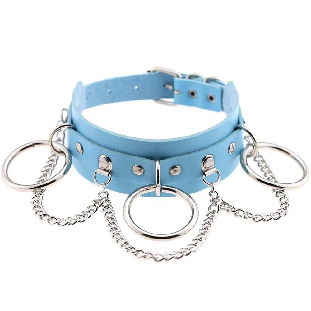 Leather Choker collar for women goth punk choker chain silver color harajuku Collar Sexy Vegan  chocker bondage festival jewelry