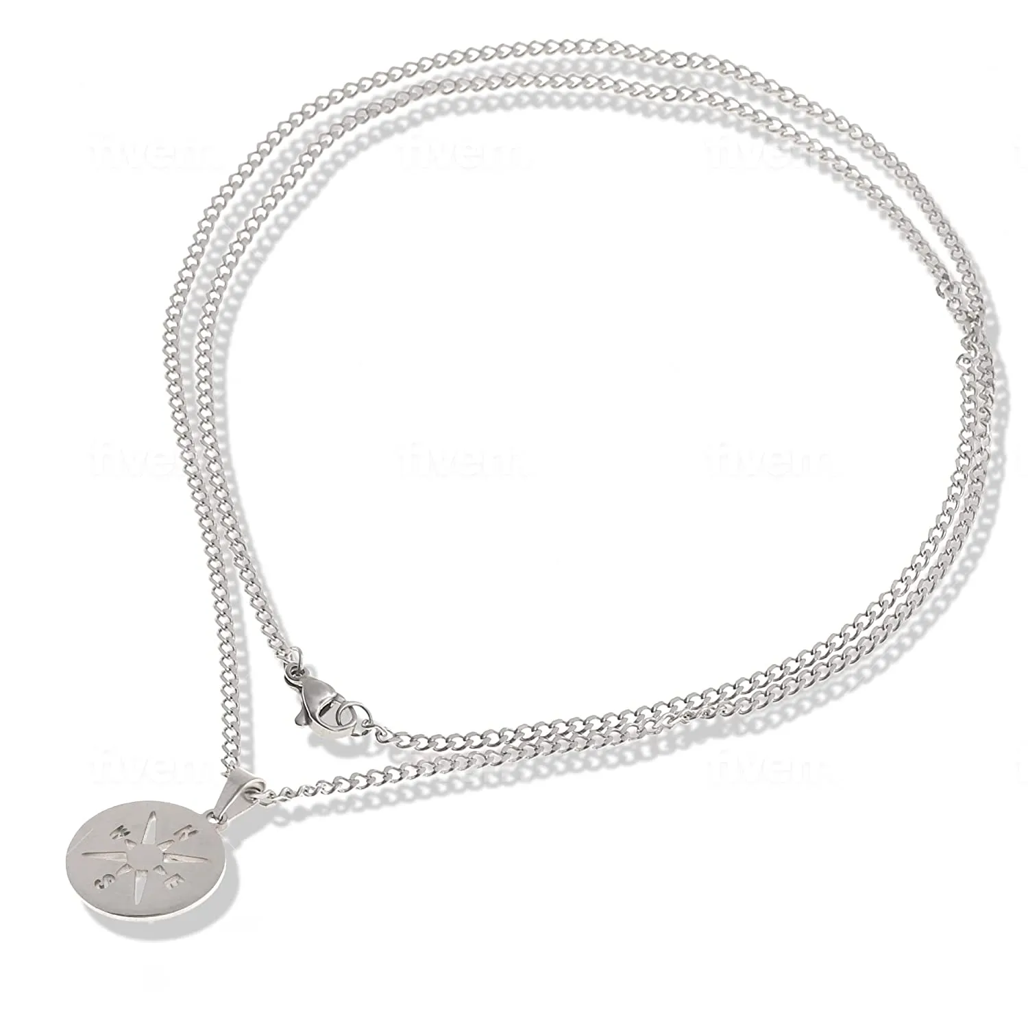 Made by Nami Necklace for Men with or without Various Pendants - Mens High-Quality Stainless Steel Necklace Chain 23" - Gold Silver Gun-Metal Black - Handmade Surfer Jewelry (Silver Compass)