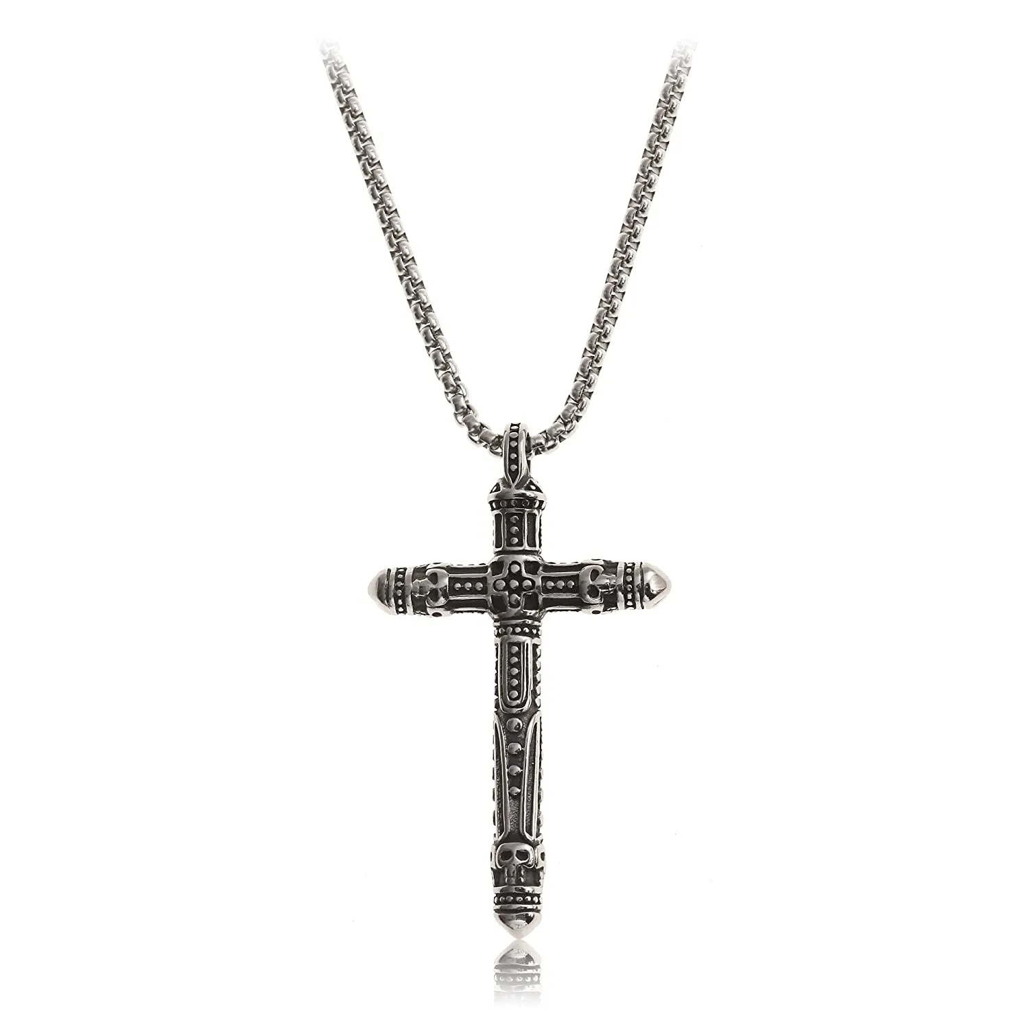Made by Nami Necklace for Men with or without Various Pendants - Mens High-Quality Stainless Steel Necklace Chain 23" - Gold Silver Gun-Metal Black - Handmade Surfer Jewelry (Silver Compass)