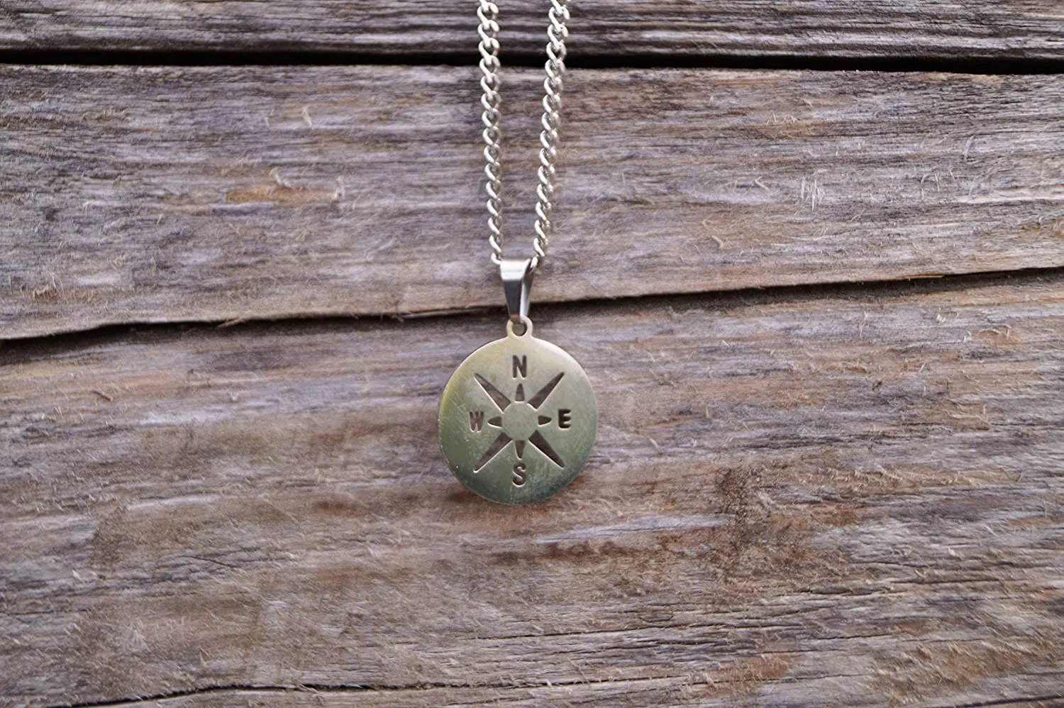 Made by Nami Necklace for Men with or without Various Pendants - Mens High-Quality Stainless Steel Necklace Chain 23" - Gold Silver Gun-Metal Black - Handmade Surfer Jewelry (Silver Compass)