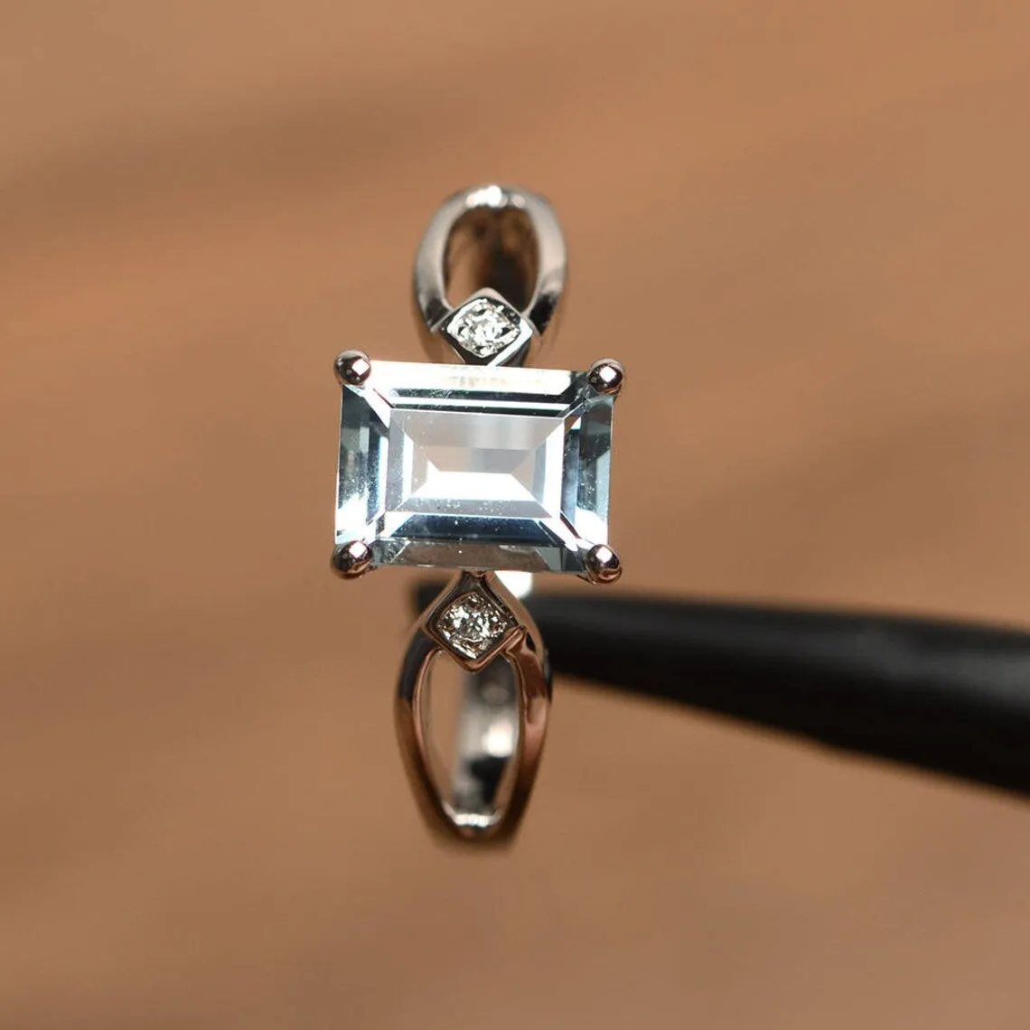 Natural Emerald Cut Blue Topaz Solitaire Ring - 925 Sterling Silver Ring