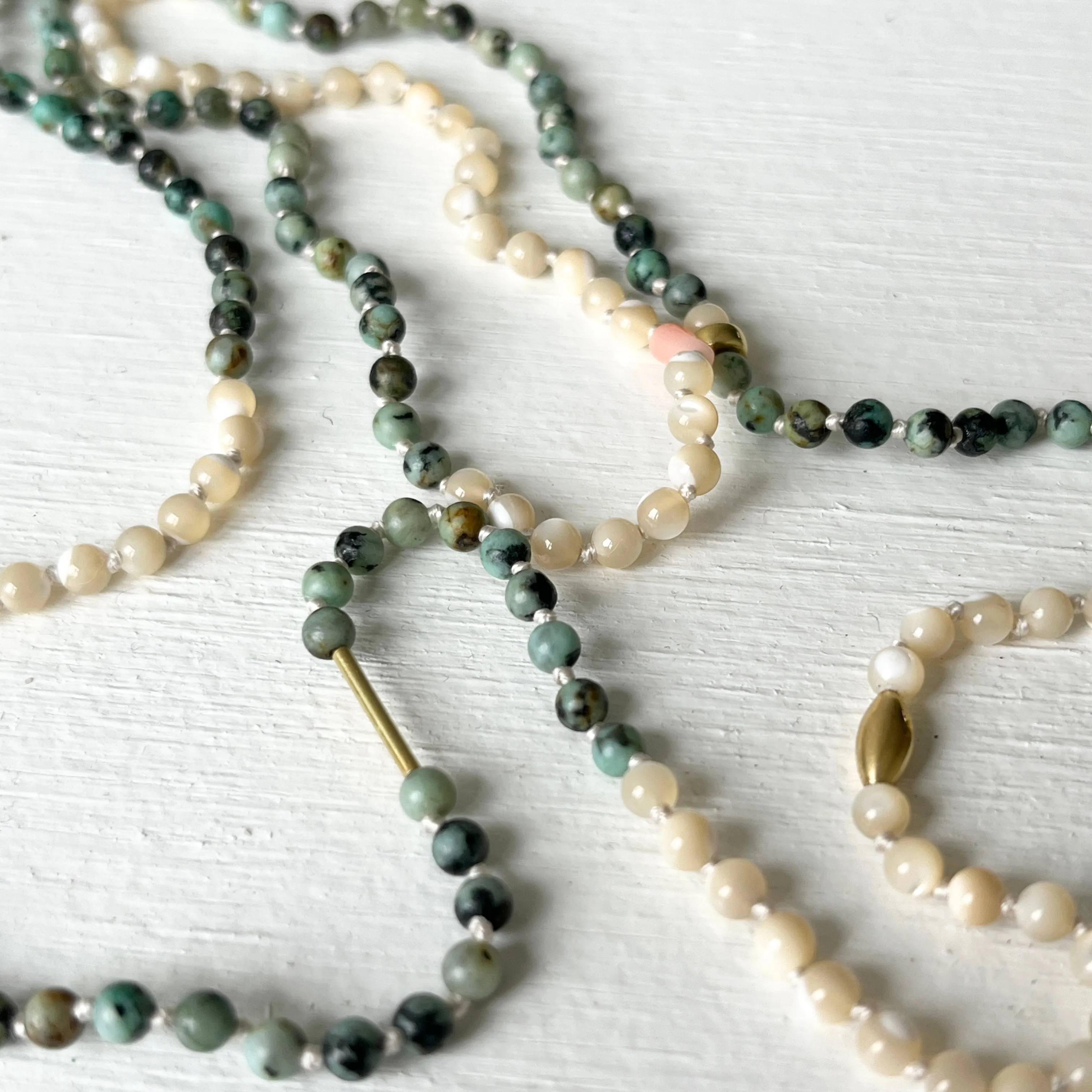Pearl, Green Turquoise and 18K Gold Necklace