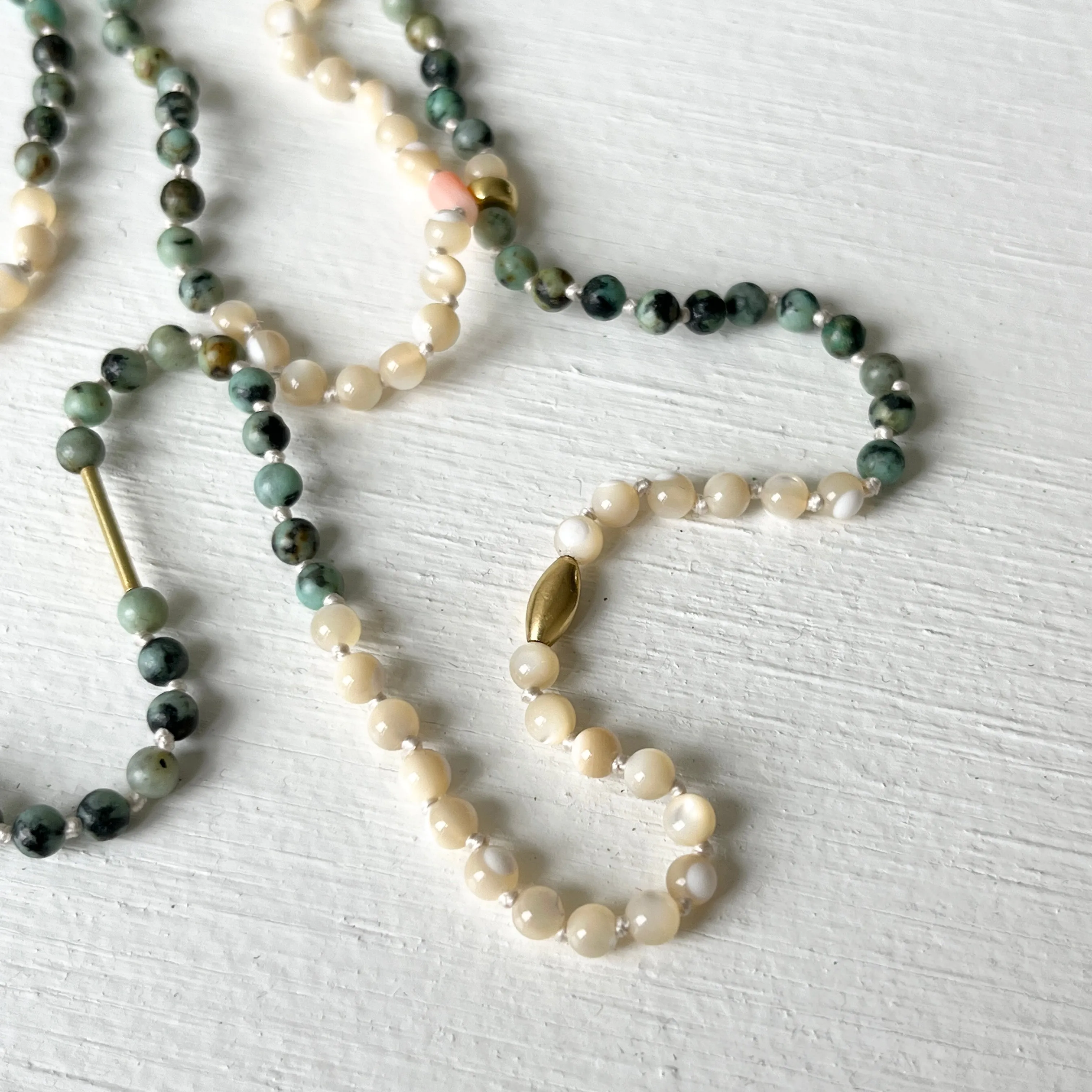 Pearl, Green Turquoise and 18K Gold Necklace