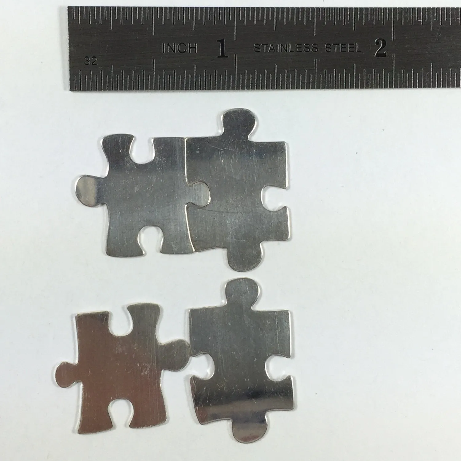 Puzzle pair sets, 2 pair puzzle pieces, 22 gauge sterling, Interlocking puzzle, puzzle blanks, 3/4 " X 7/8 " and 1 " X 5/8 ",  2 set pack