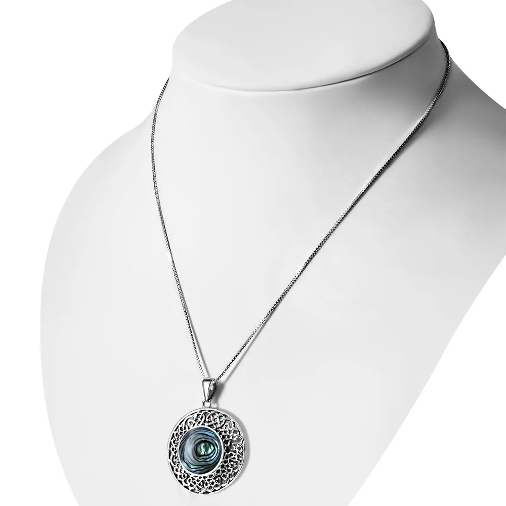 Round Celtic Abalone Shell Silver Pendant
