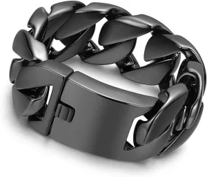 ROWIN&CO Jewelry Huge 32mm Mens Chunky Bracelet Black Heavy Sturdy 316L Stainless Steel Cuban Chain with Box Lock Clasp, 9.5 Inch/10.5 oz