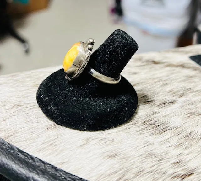 Spiny Oyster on Sterling Silver Ring by Eli Skeets - Size 7