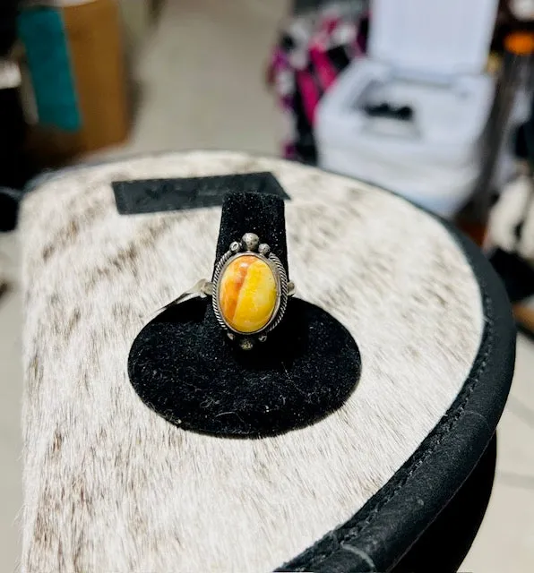 Spiny Oyster on Sterling Silver Ring by Eli Skeets - Size 7