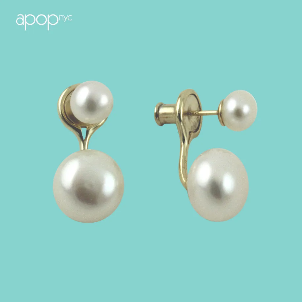 Sterling Silver Pearl Ear Jacket Stud Earrings