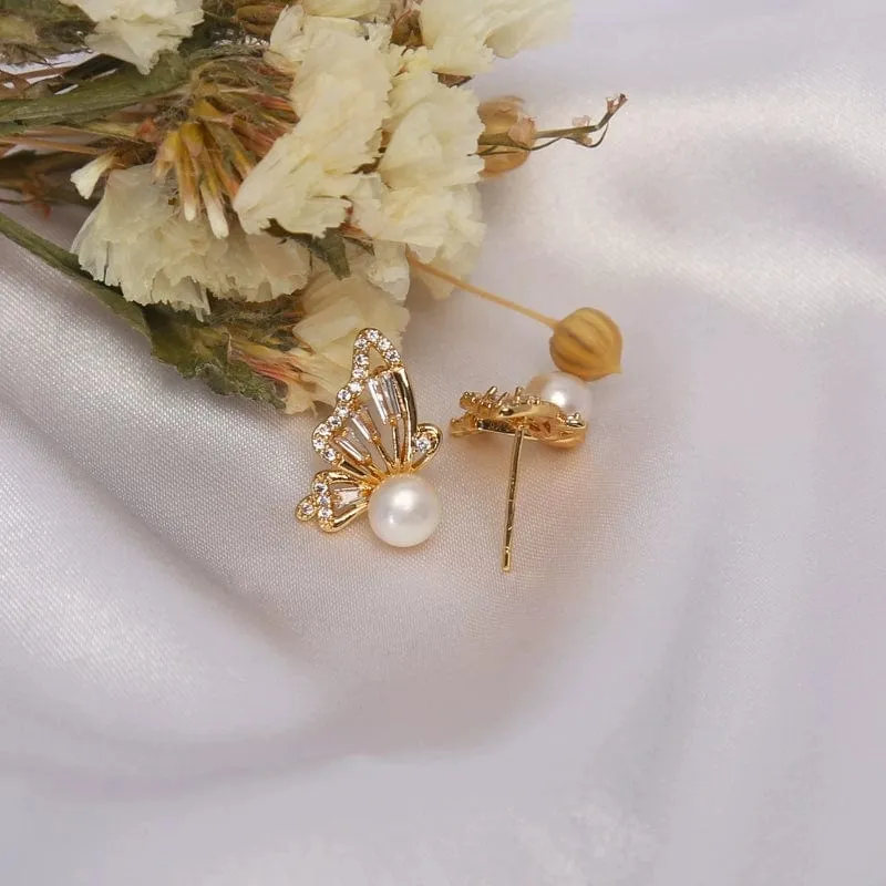 Sweet Butterfly Pearl Earrings