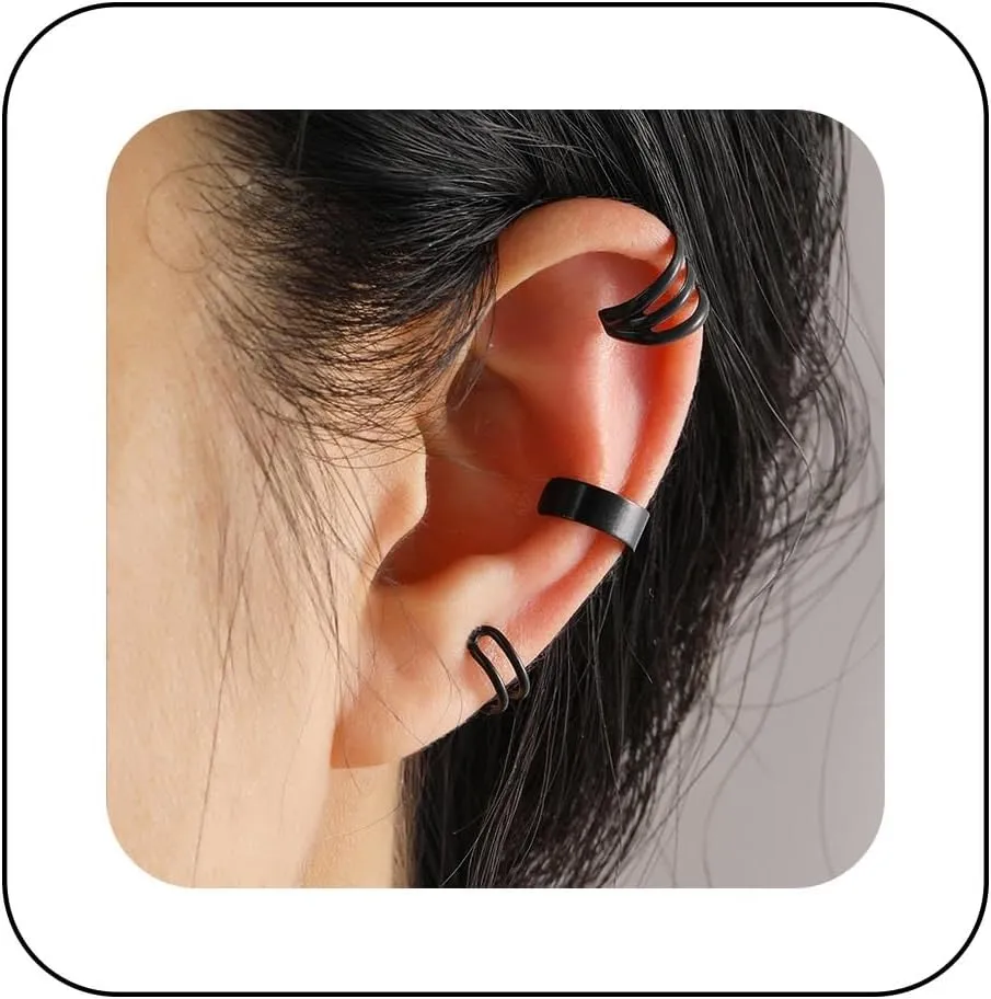 Vintage Circle Hoop Ear Cuff Earrings Hoop Cuff Earrings C-Shape Ear Climber Earrings Hollow Circle Ear Cartilage Cuff Earrings Set Jewelry for Women
